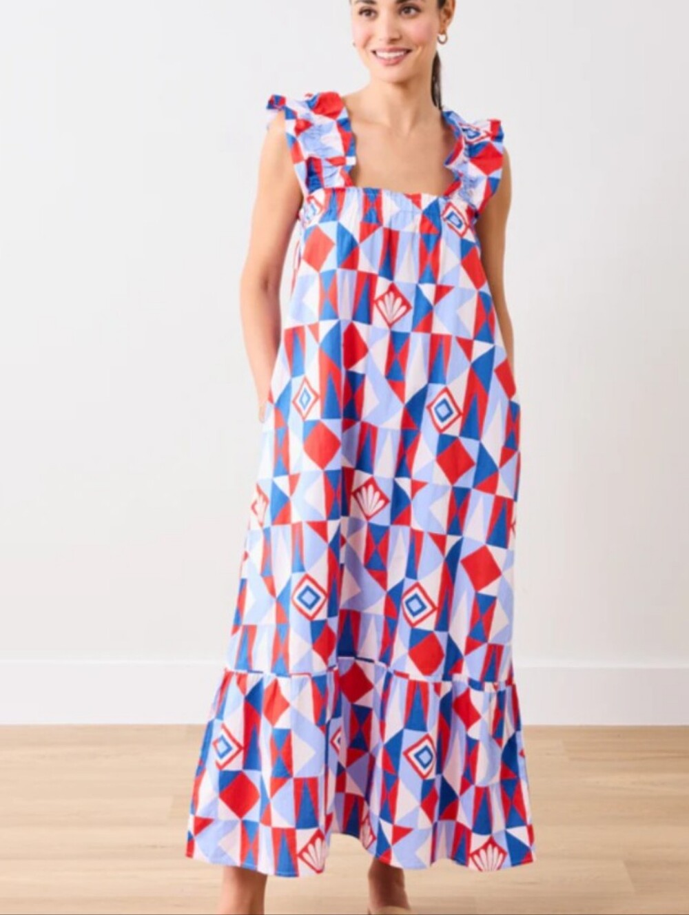 Printfresh Red, Blue & White Geometric Dress - Picture 2 of 5